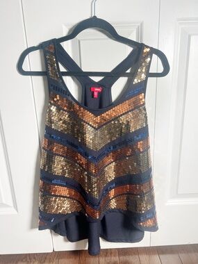 gold, copper & blue chevron sequin Y2K tank | bongo